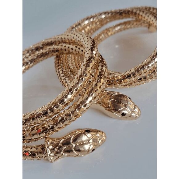 ✨🐍 2PCS Gold Snake Bendable Design Blingy Statement Bracelet & Necklace Set NEW - Picture 5 of 16